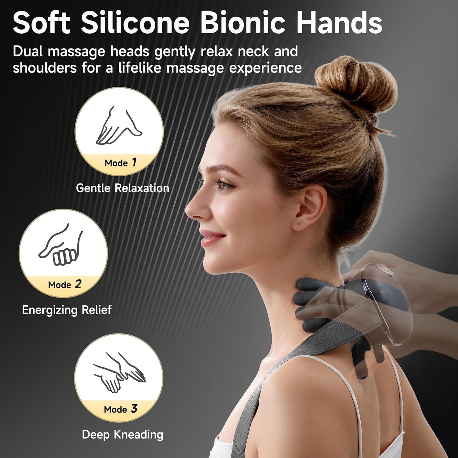 Shiatsu Masseur Cervicales et Cou Chauffant - yorraka 3 Niveaux de Massage & 2 Niveaux de Température Appareil Massage avec Chaleur - Rechargeable USB-C Main Massante Nuque Sans Fil (Noir)