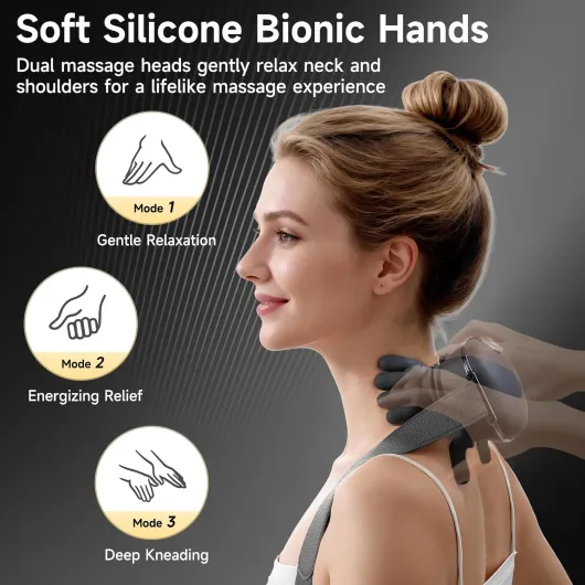 Shiatsu Masseur Cervicales et Cou Chauffant - yorraka 3 Niveaux de Massage & 2 Niveaux de Température Appareil Massage avec Chaleur - Rechargeable USB-C Main Massante Nuque Sans Fil (Noir)