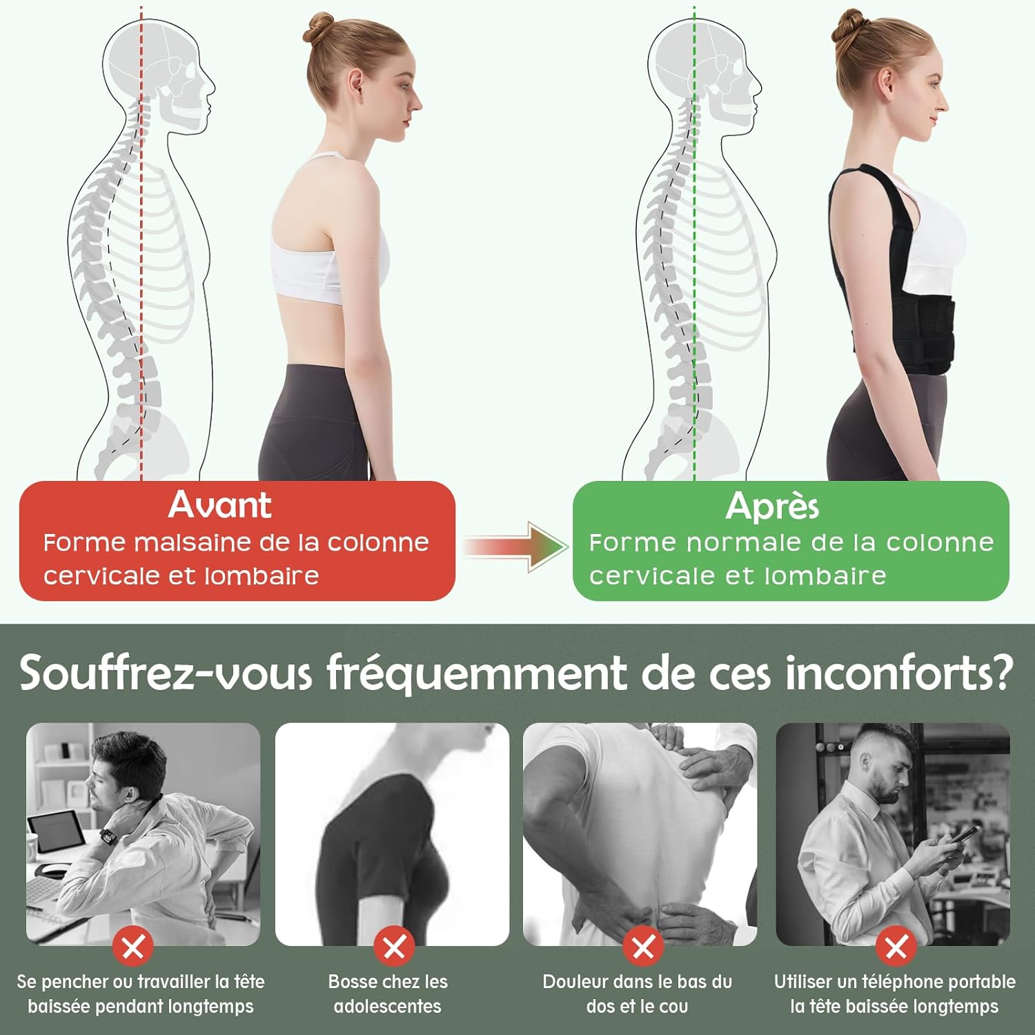 MRLI Posture Correcteur Dos Femme Homme: Ceinture Dorsale Maintien du Dos Droit - Redresse Dos Soutien Lombaire Confortable Respirant et Réglable (M)