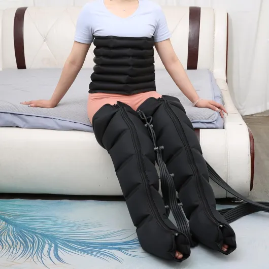 Bottes De Pressotherapie Jambes Et Ventre Et Bras - Pressothérapie 6 Chambres - Botte Pressothérapie Drainage Lymphatique Jambes Professionnel, Appareil À Compression Massage Jambe Circulation Noir 2 Jambes + 1 Taille
