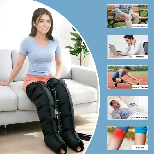 Bottes Pressothérapie Jambes Pressothérapie Professionnelle pour la Maison 6 Chambres Appareil de Massage Jambe Drainage Lymphatique pour la Fatigués et Circulation (Noir jambes+ventre+bras, Grand) Noir Jambes+ventre+bras Grand