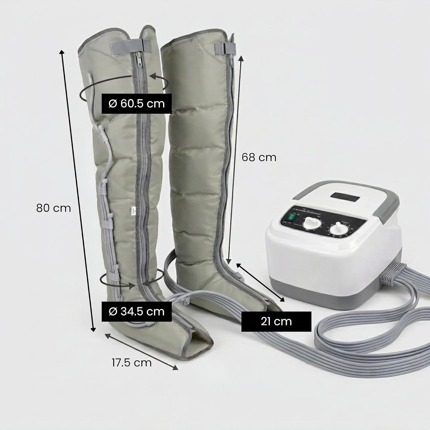, Bottes Pressothérapie, Drainage Lymphatique, Appareil de Massage, Jambes Pieds Fatigués, Massage et Relaxation, Facile à Utiliser, Eficacité Professionnelle (Dispositif et boucles de jambe) Dispositif et jambes - Blanc